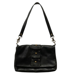 Donald J Pliner Womens Leather Bag Purse Shoulder Strap Brass Hardware Black